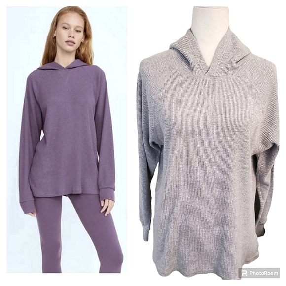 Aritzia Tna Waffle-knit Thermal  Hoodie Gray Size XS - Picture 1 of 11